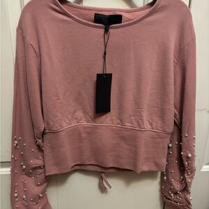NWT Kendall & Kylie Blush Pink Pearl-Embellished Sweatshirt